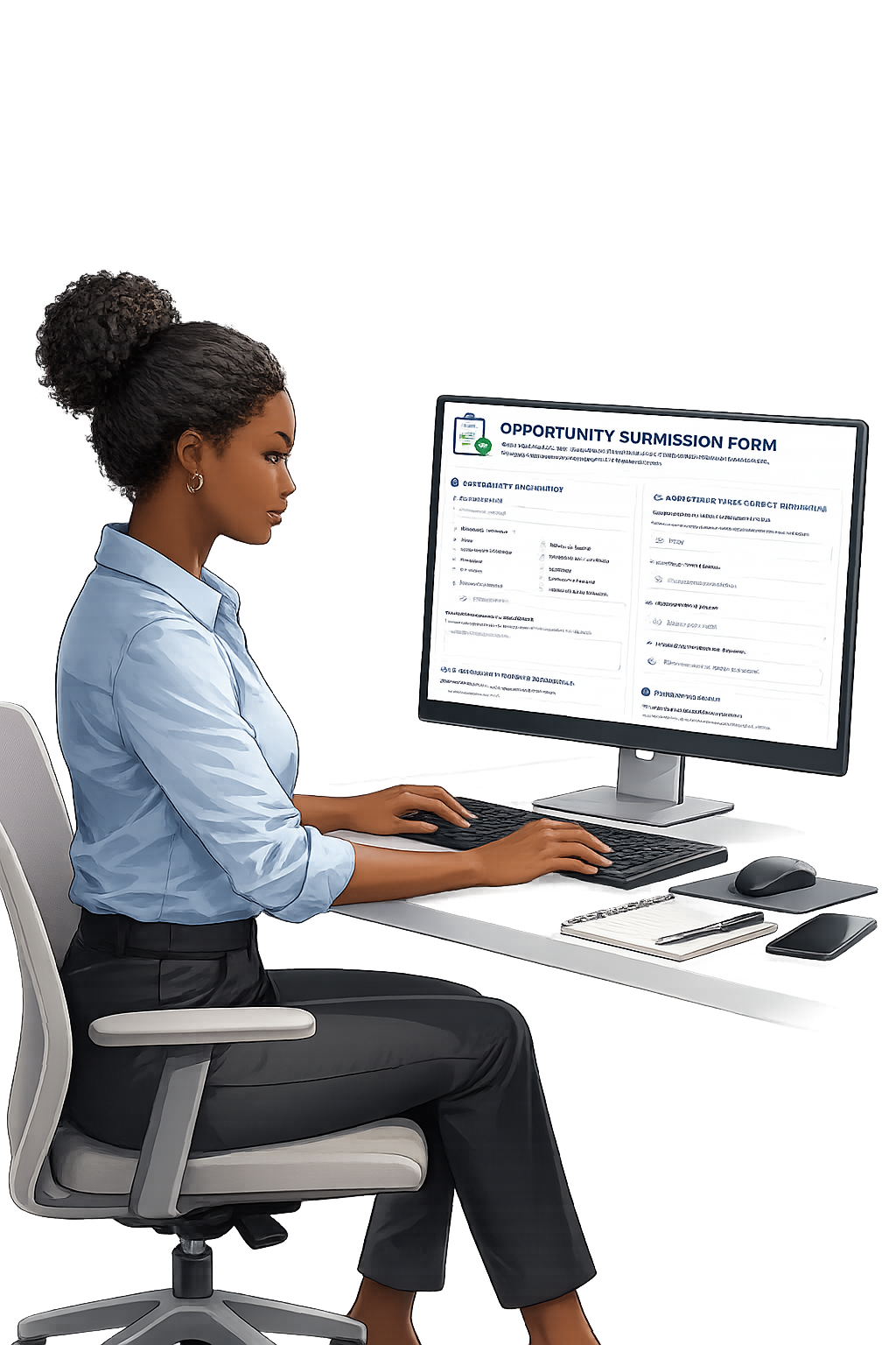 Person filling out an opportunity submission form